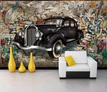 Retro Classic Car With Graffiti Wallpaper Mural Wallmur