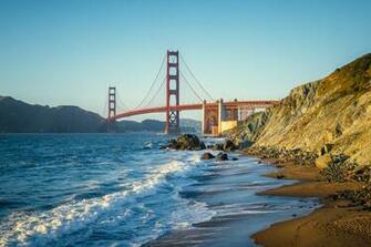 Golden Gate Bridge San Francisco Ocean Beach Rocks Stones