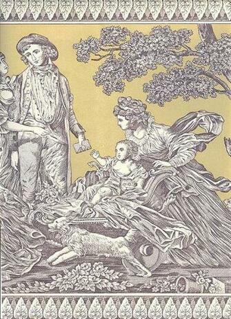 Toile Cornelia Wallpaper Framed In Lavender And Taupe