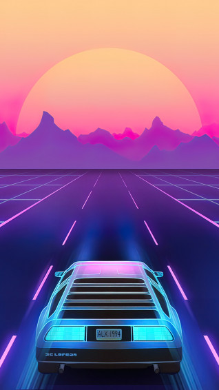 Retrowave Sunset Car 4k Phone iPhone Wallpaper 1214a