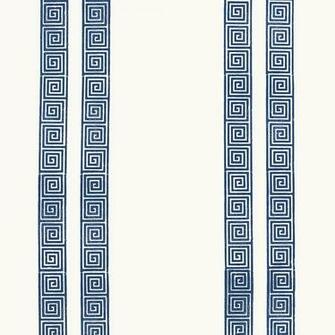 Greek Key Stripe Navy Wallpaper