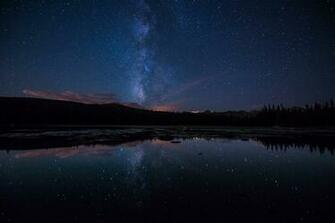 Milky Way Stars Forest Lake Night Wallpaper Background