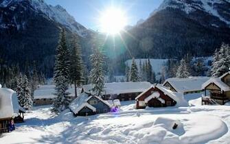 Winter Over A Mountain Village HD Wallpaper