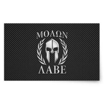 Molon Labe Chrome Spartan Helmet On Carbon Fiber Rectangular Sticker