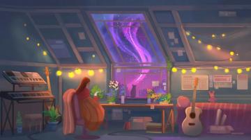 Chill Night Coffee Apartment Digital Art HD 4k Wallpaper