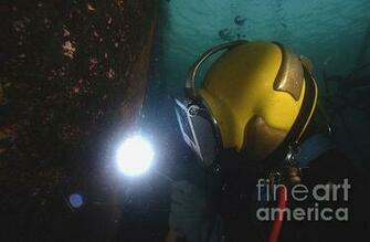 Navy Diver Welds A Repair Patch Greeting Card By Stocktrek Image