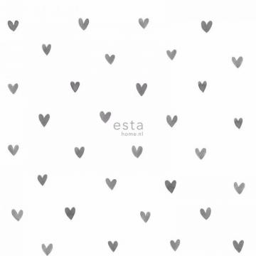 White Wallpaper With Grey Hearts All