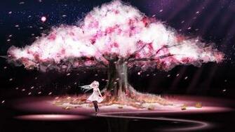 File Cherry Blossoms Trees Dark Dress Night Stars Pink Blue Eyes Long