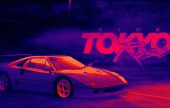 Wallpaper Music Background 80s Neon Ferrari F40 Vice S