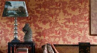 Asian Wallpaper Red Blue Green Wall Lamp Scenery