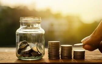 Wallpaper Glass Bank With Coins Piggy Savings