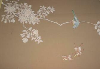 Set Of Five Antique Chinese Polychrome Wallpaper Panels C Image