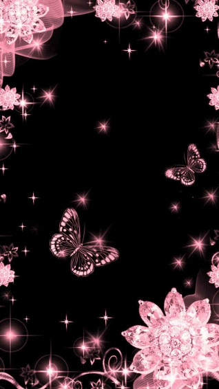 On Black Flowers Wallpaper Butterfly