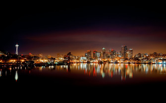 Lake Reflection Night Cityscape Seattle Wallpaper HD
