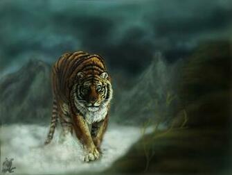Wallpaper Tiger Cat Snow Art Graphics Desktop 3d