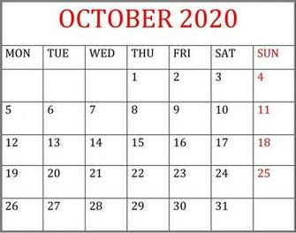 Printable October Calendar Desktop Wallpaper