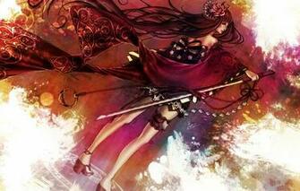 Wallpaper Flower Girl Rose Sword Katana Kimono Bow Garter