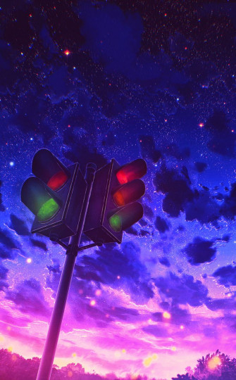 Traffic Light Evening Beautiful Sky Anime Wallpaper