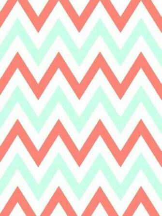 Mint And Coral Chevron Retro Color