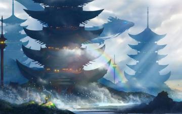 Wallpaper 4k Japanese Castle Landscape Art