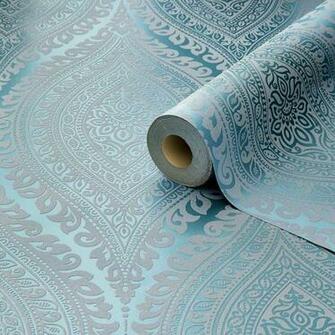 Kismet Damask Glitter Highlighted Wallpaper Teal Grandeco A17702