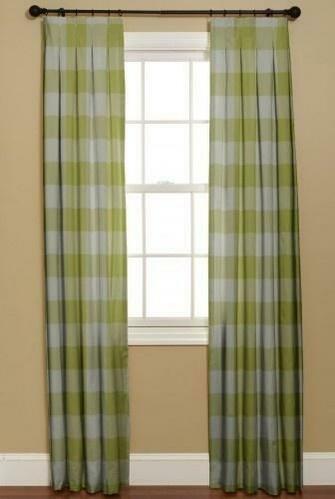 Green Buffalo Check Curtains In A Room With Chinoiserie Wallpaper