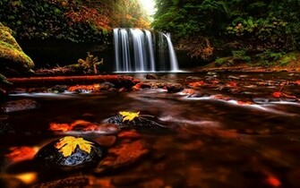 Autumn Waterfalls HD Desktop Wallpaper