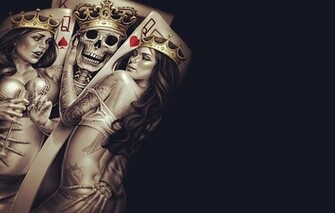 Wallpaper King Queen Crown Poker Tattoos Skull Bones Skeleton