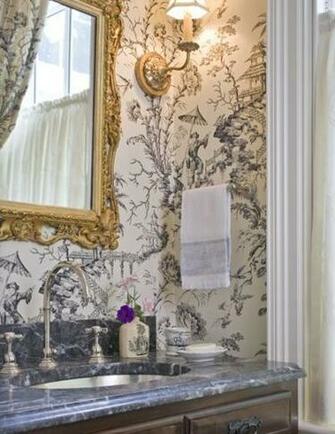 Chinoiserie Wallpaper Gilded Mirror And Sconce Beautiful Blue