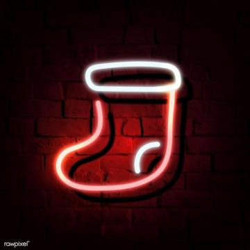 Christmas Stocking Neon Sign On A Dark Brick Wall Vector Premium