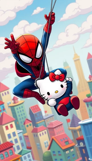 Hello Kitty And Spider Man Wallpaper