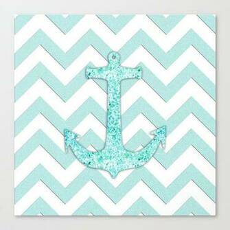 Sail With Me Glitter Nautical Anchor Teal Blue Chevron Pattern