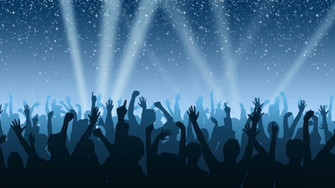Crowd Of Cheering Silhouettes In A Packed Arena Under The Stars