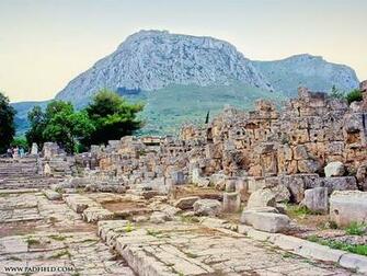 Streets Of Ancient Corinth With A The Acropolis