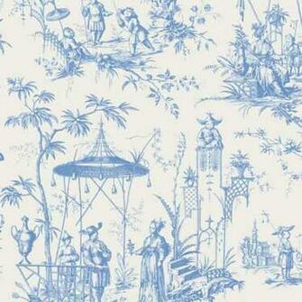 Chinoiserie Toile Fabric In Blue Textile Pattern
