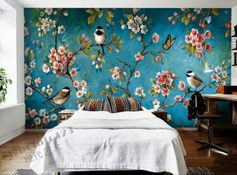 Indoor Wall Mural Wallpaper Plum Blossom Peach Apple Tree