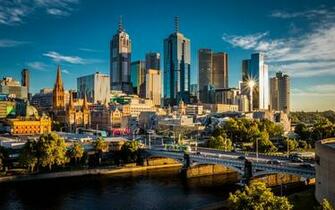 Wallpaper Melbourne Australia Bridges Rivers Skyscrapers