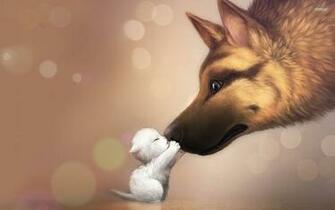 German Shepherd And A Cute Kitten Wallpaper Wide HD