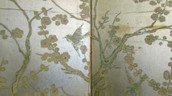 Silver Leaf Chinoiserie Paint Decorated Wallpaper Screen At 1stdibs