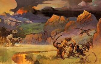 Wallpaper Mountains People Woman Dinosaurs Fantasy Art