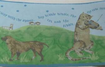 Nursery Rhymes Waverly Wallpaper Border Blue Green Hey Diddle