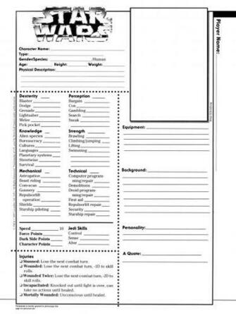 Star Wars D6 Blank Character Sheet By Jamester989
