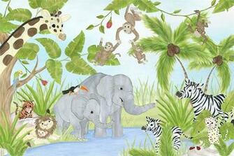 Fun Drinking Jungle Buddies Movable Mural Kids Wallpaper Murals