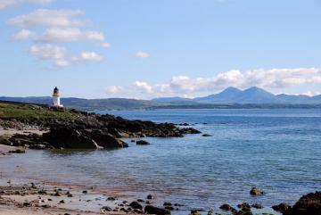 Lochindaal Lighthouse Near Port Charlotte And Paps Of Jura Islay