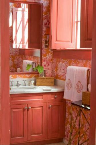 Towels Toile Wallpaper Pink And Orange