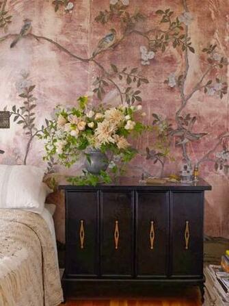 Peonies And Orange Blossoms Chic Chinoiserie Wallpaper