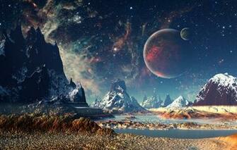Wallpaper Mountains Night Planet Stars Dreamworld Image For