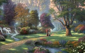 Jesus Christ Walking In Garden Computer Desktop Wallpaper