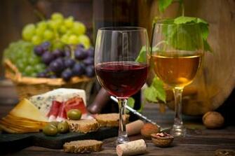 Wallpaper Basket Wine Glasses Grapes Red White Nuts Cheese