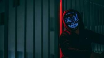 Wallpaper Mask Hood Neon Anonymous Glow HD Widescreen High
